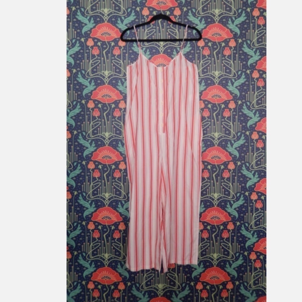 Madewell Cream Red Striped Cami Lightweight Cotton Jumpsuit Nwt M - Picture 3 of 6